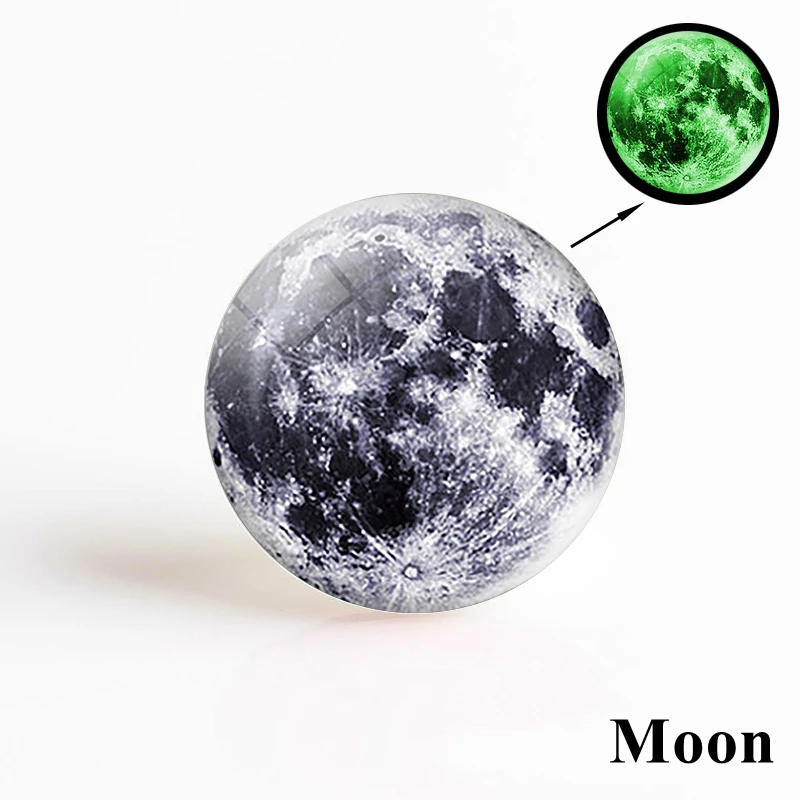 1PCS Glow In The Dark Solar System Planet Moon Earth Picture Round Glass Cabochon 12/16/20/25/30/40MM Diy Jewelry Accessories