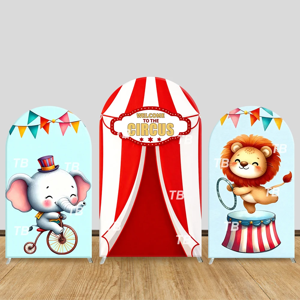 

Circus Cute Animal Arch Backdrop Cover Elephant Lion Theme Party Decor Photo Booth Background Kids Birthday Supplies