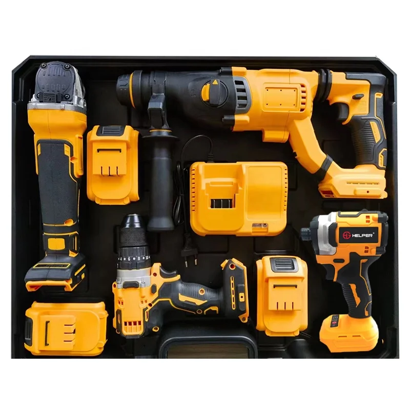 

Заводской набор питания, 4 шт., портативная литиевая батарея, электрическая аккумуляторная дрель, молоток, угловая шлифовальная машина, комбинированный комплект электроинструментов