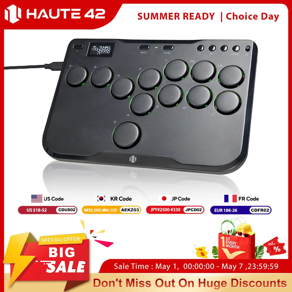 Haute42 Arcade Joystick Mini Hitbox Leverless Arcade Controller For PC/PS4/PS5/Switch Leverless Arcade Stick Hitbox Fighting