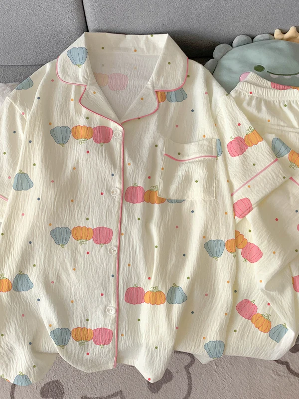 

Комплект домашней одежды из облачного хлопка для женщин: новая модель, весна-лето, повседневный стиль, для студенток, с коротким рукавом и длинными брюками, две части