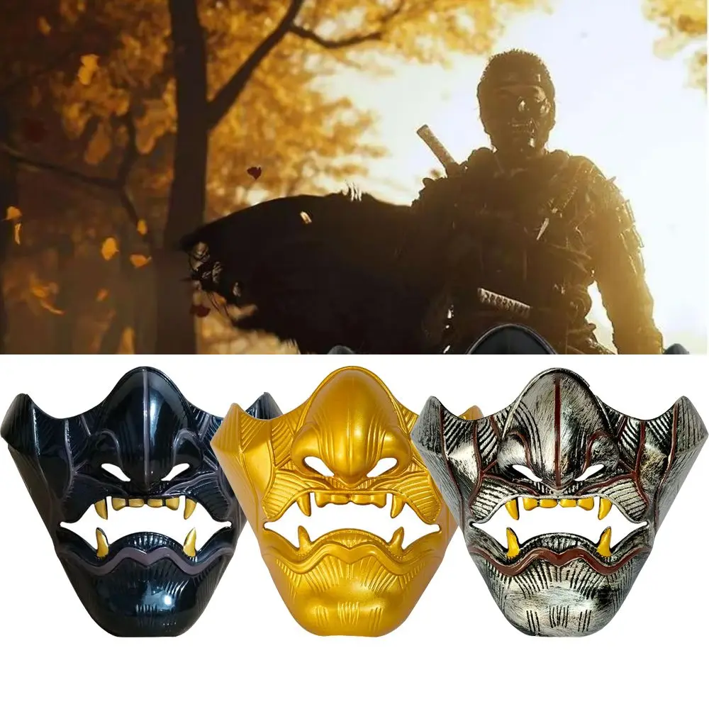 Plastic Game Ghost of Tsushima Mask with Elastic Band Durable Half Face Samurai Cosplay Mask Japanese Demon Oni Party Face Mask