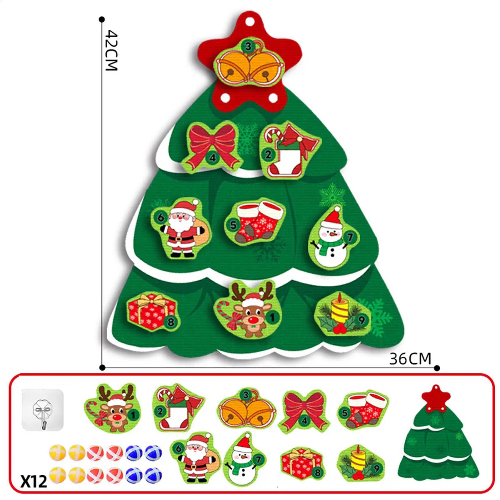 ของเล่นปาลูกบอลติดผนังรูปต้นคริสต์มาส ทำมือ DIY สำหรับเด็ก เล่นได้ทั้งในบ้านและนอกบ้าน