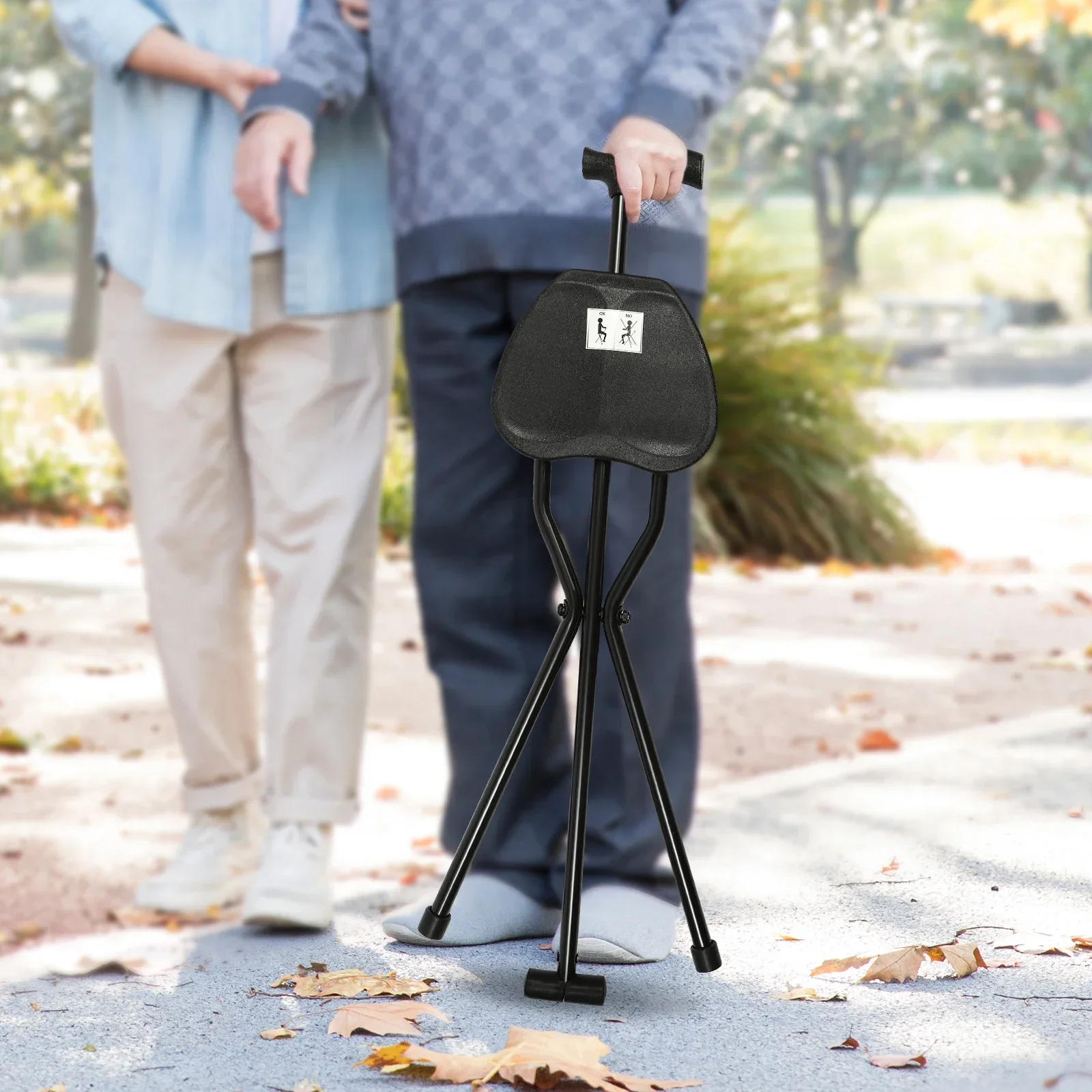 New High Quality Aluminum Alloy Foldable Walking Cane Stick with Seat Adjustable Elderly Crutch Chair with Stool