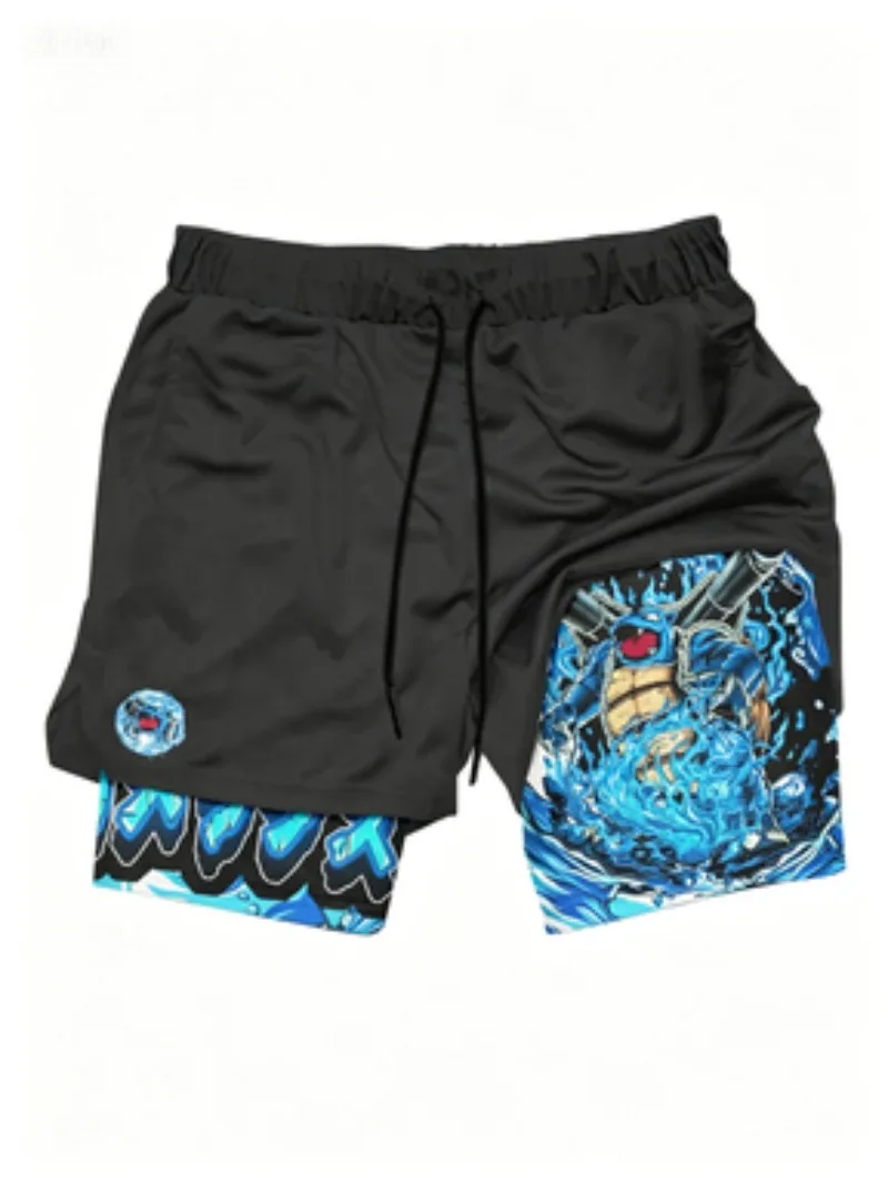 Printed Fake Two-piece Sports Shorts, Summer Breathable Sports Training Pants
