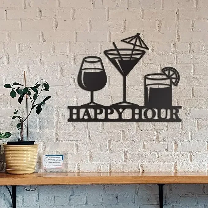 

Logo wrought iron bar, black happy hour bar logo home bar decoration