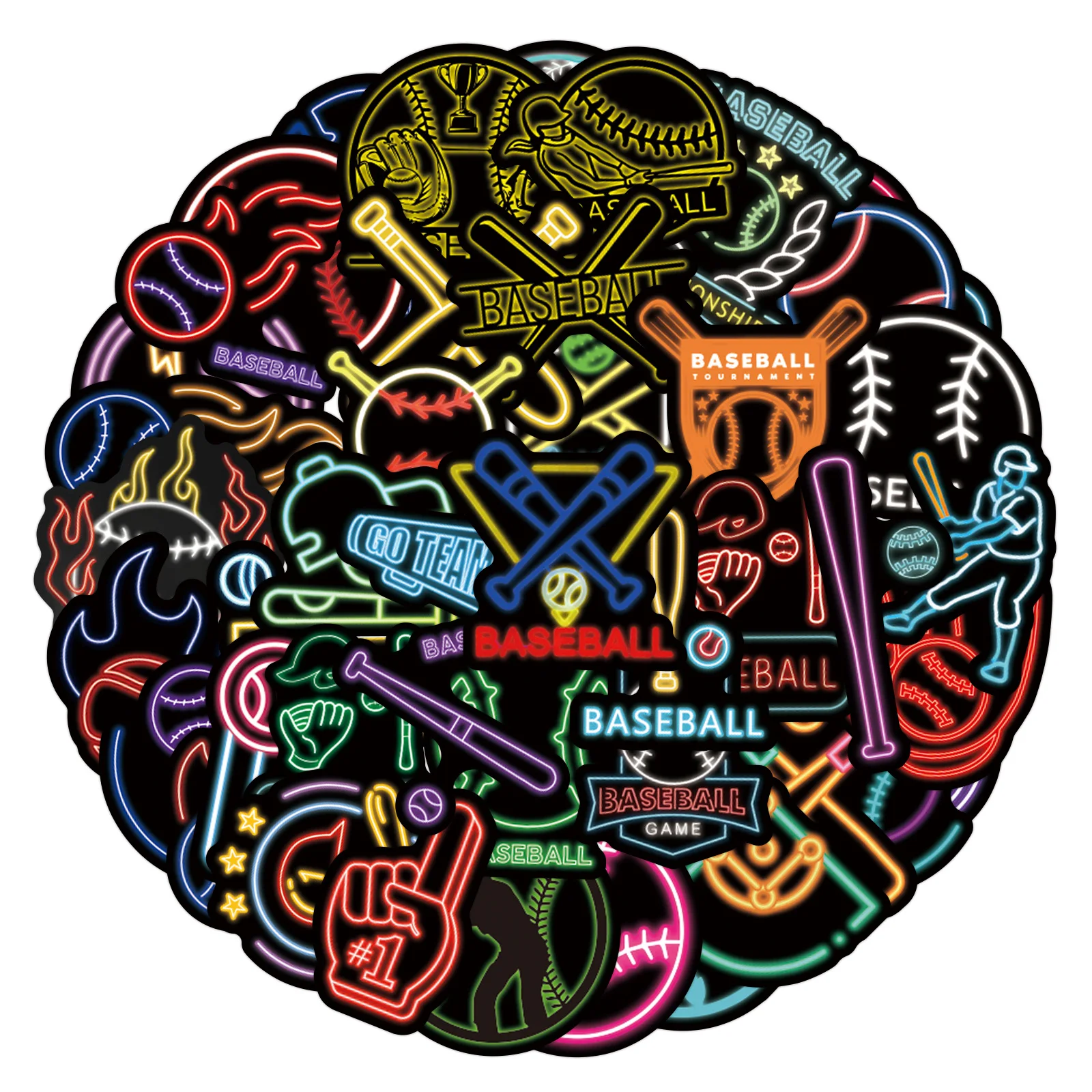 10/55 SZTUK Naklejki Sportowe Baseballowe w Stylu Neonowym Graffiti Personalizowane Dekoracje na Lodówkę Hulajnogę Album do Wyklejania Naklejki Graffiti