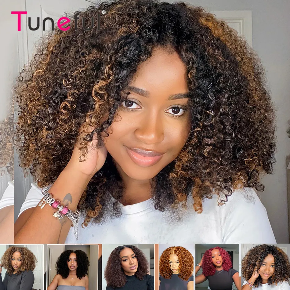 

NEW 10A 6x5 Glueless Lace Human Hair Wigs Ready To Wear And Go Short Curly Ombre Highlights Brown Blonde Ginger 99J Colored Wigs