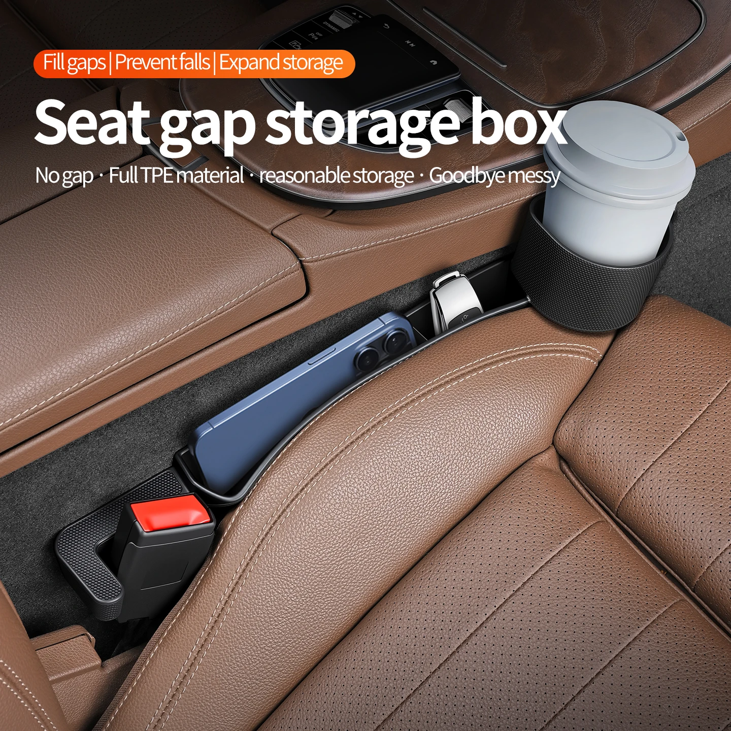 Universal Car Seat Gap Organizer Storage Box Multifunction Leather Crevice Side Storage Pocket Wallet Keys Card with Cup Holder