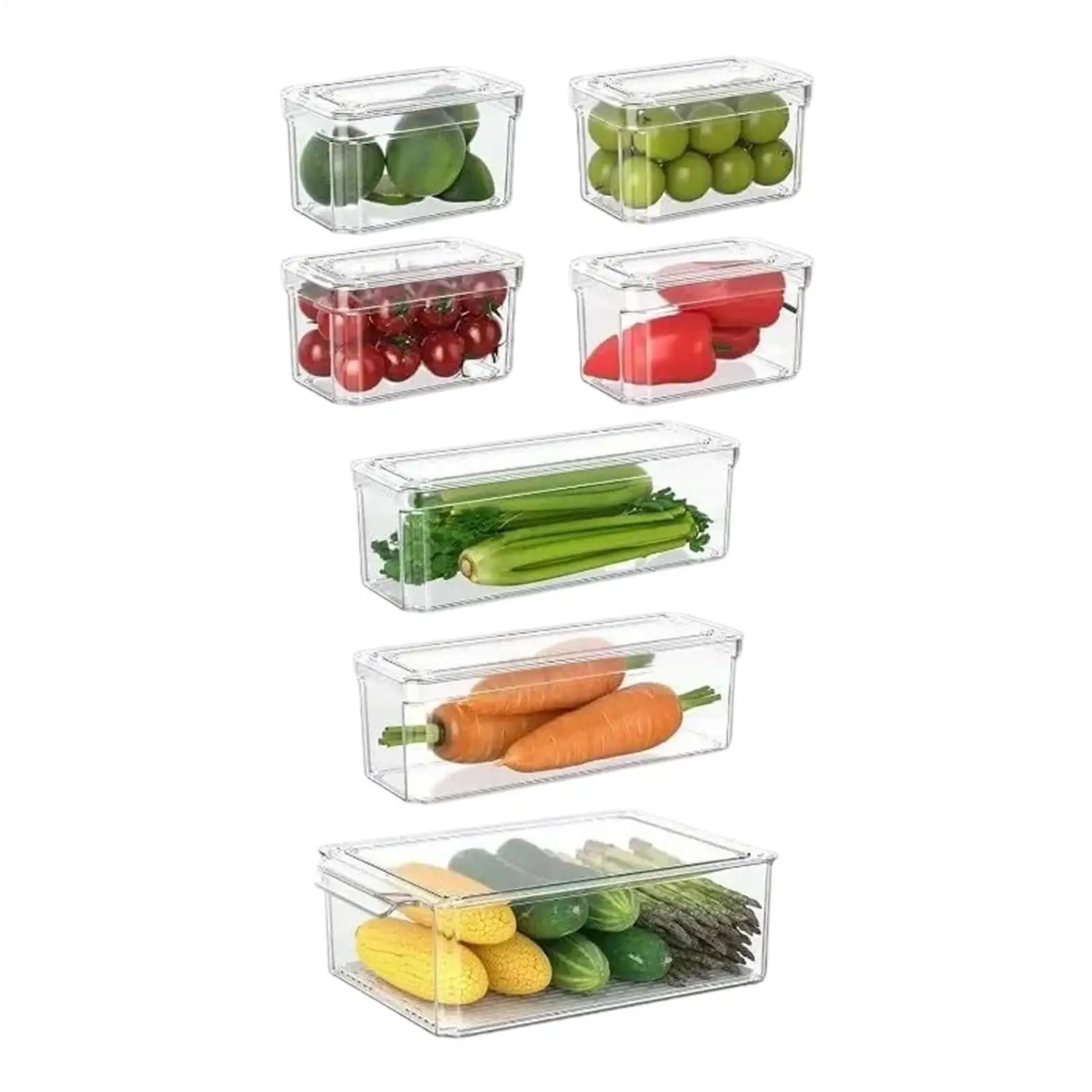7-piece Refrigerator Storage Box 3-Size Clear Space Saving Stackable Containers Fresh-keeping Fridge Organizers Storage Box