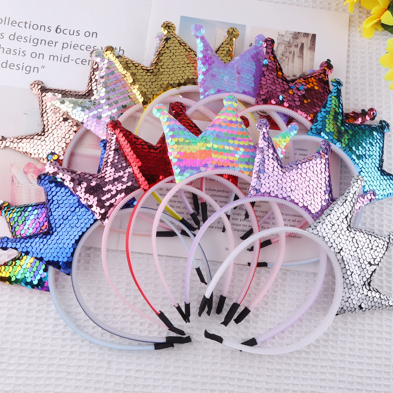 Sequins Crown Headband Girls Hair Bands Glitter Crowns Hair Hoop Women Hair Accessories for Party Favors Headdress Gift