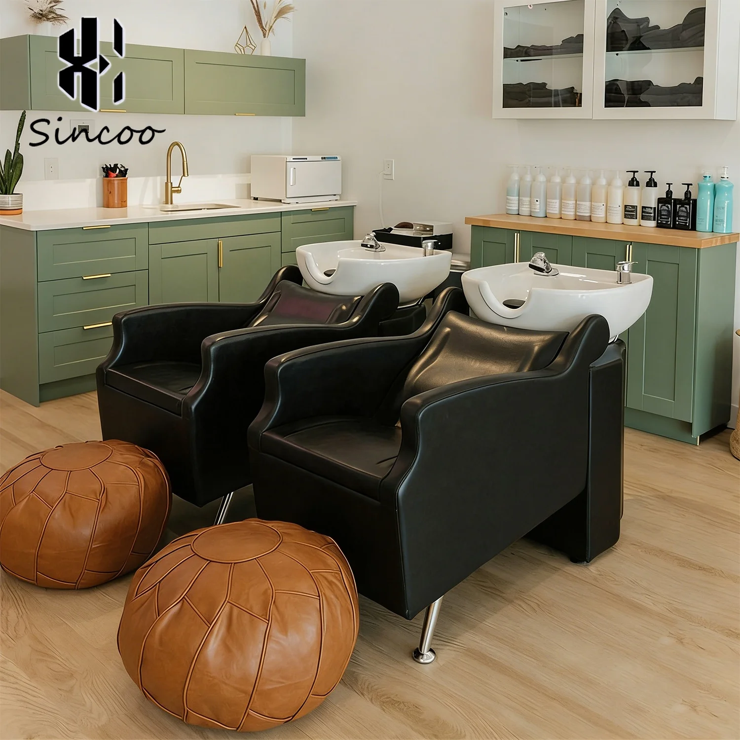 European Style Beauty Hairdressing Shampoo Chair With Thickened Seat Cushion Semi-lying Design Barbershop Shampoo Bed