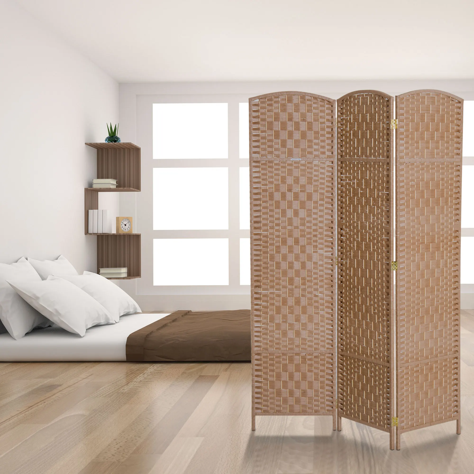 

Natural Wood 3 Panel Folding Room Divider Screen 71 Inch Tall Wicker Woven Privacy Partition for Bedroom Living Home Office