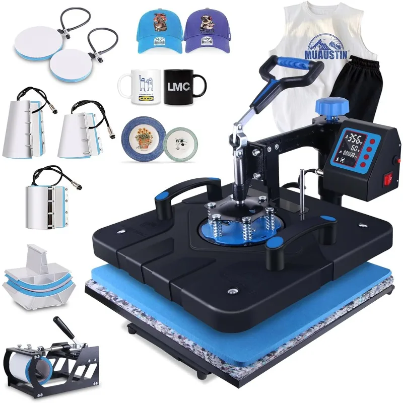 

8 in 1 Heat Press Machine 15x15 Inch Heat Transfer Machine 360-Degree Swing Away Multifunction Digital Sublimation Combo Heat