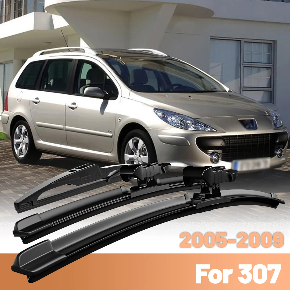 Para peugeot 307 2005 - 2009 limpador dianteiro & traseiro lâminas conjunto pára-brisas janela escovas de chuva 28 "+ 26" + 14"