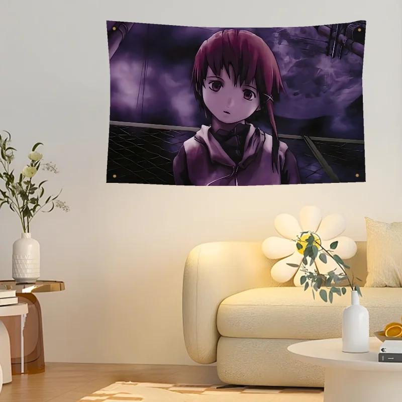 1 Stück S-Serial Experiments Lain Flag Banner Vierloch-Flagge Polyester Outdoor-Dekor Raumästhetik