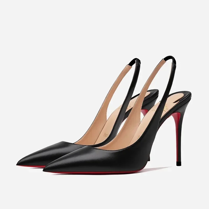 

2025 New Women Red Bottom Sandals Ladies Slingback High Heel Summer Shoes Black Matte Finish Covered Toe
