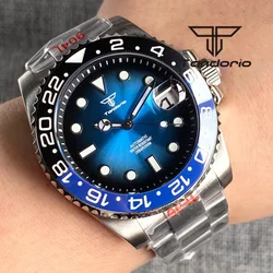 Tandorio-Reloj de buceo automático para hombre, cronógrafo con esfera Sunburst NH35A, cristal de zafiro giratorio, cerámica/bisel de aleación, 40mm, 200M, azul/verde/rojo