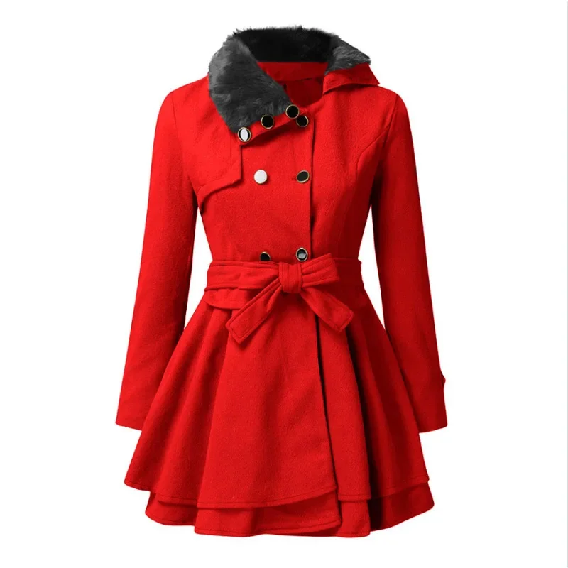 

Stylish Women's Wool Jacket For Autumn Winter Elegant Double-Breasted Belted Slim Fit Long Coat Commuter Plus-Size Tweed Coat