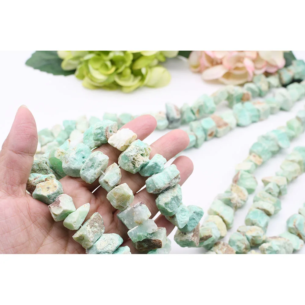 

13-15x20-25mm Natural Original Faceted Green Chrysoprase Rough Nugget For DIY necklace bracelet jewelry make 15 "free delivery