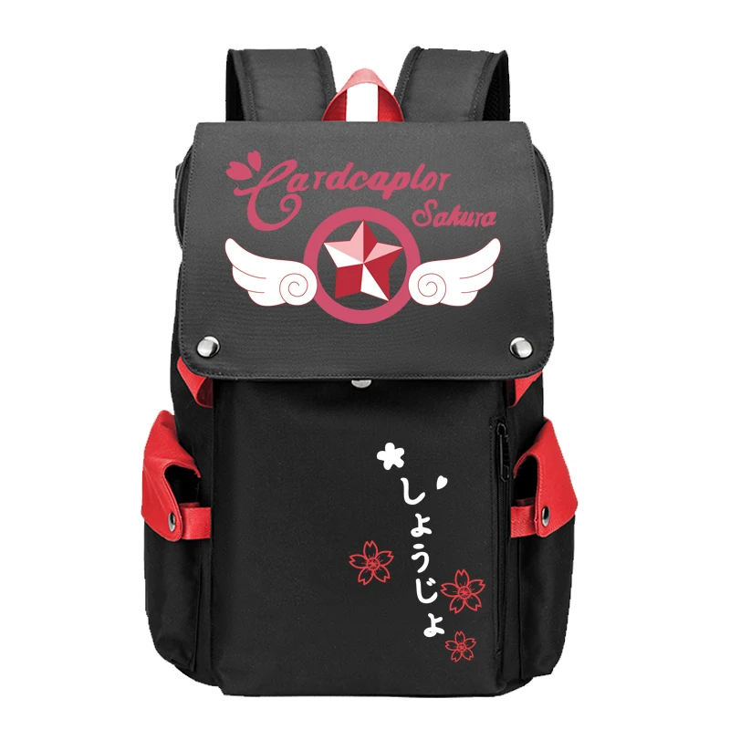 Card Captor SAKURA Large USB Backpack Girls Kawaii School Bookbag Oxford Flag Cartoon Travel Backpack Laptop Backpack