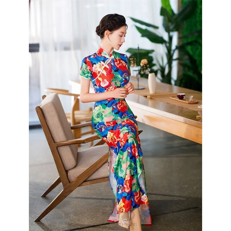 

New Chinese-style Improved Cheongsam Women's High-end Elegant Dress High-elasticity Fashionable Personalized Summer Women's Wear