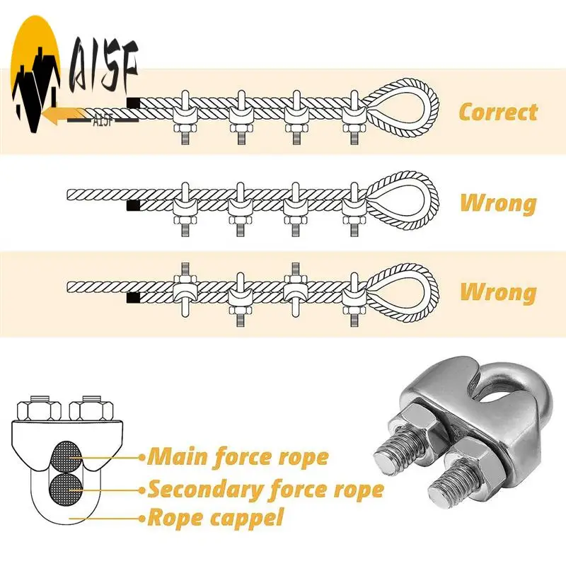 

A15F-50 PCS Wire Rope Kit M3 Metal Wire Rope Cable Clamp And M3 Stainless Steel Thimbles Silver Stainless Steel For Wire Rope Ri
