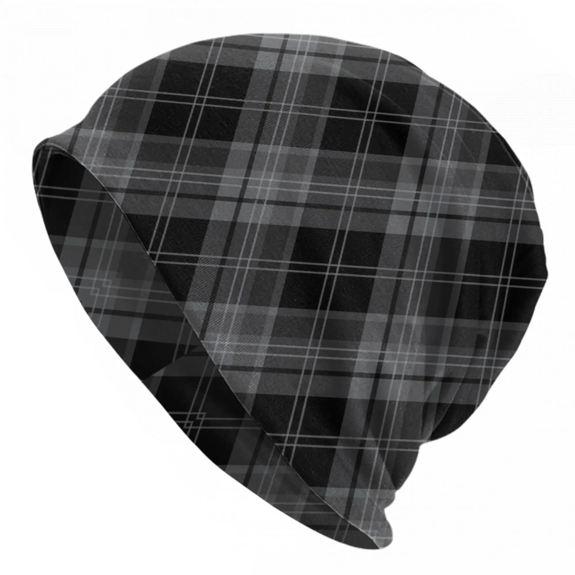 Gray Black Plaid Check Tartan Pattern Skullies Beanies Hats  Summer Men Women Street Cap Warm Dual-use Bonnet Hat