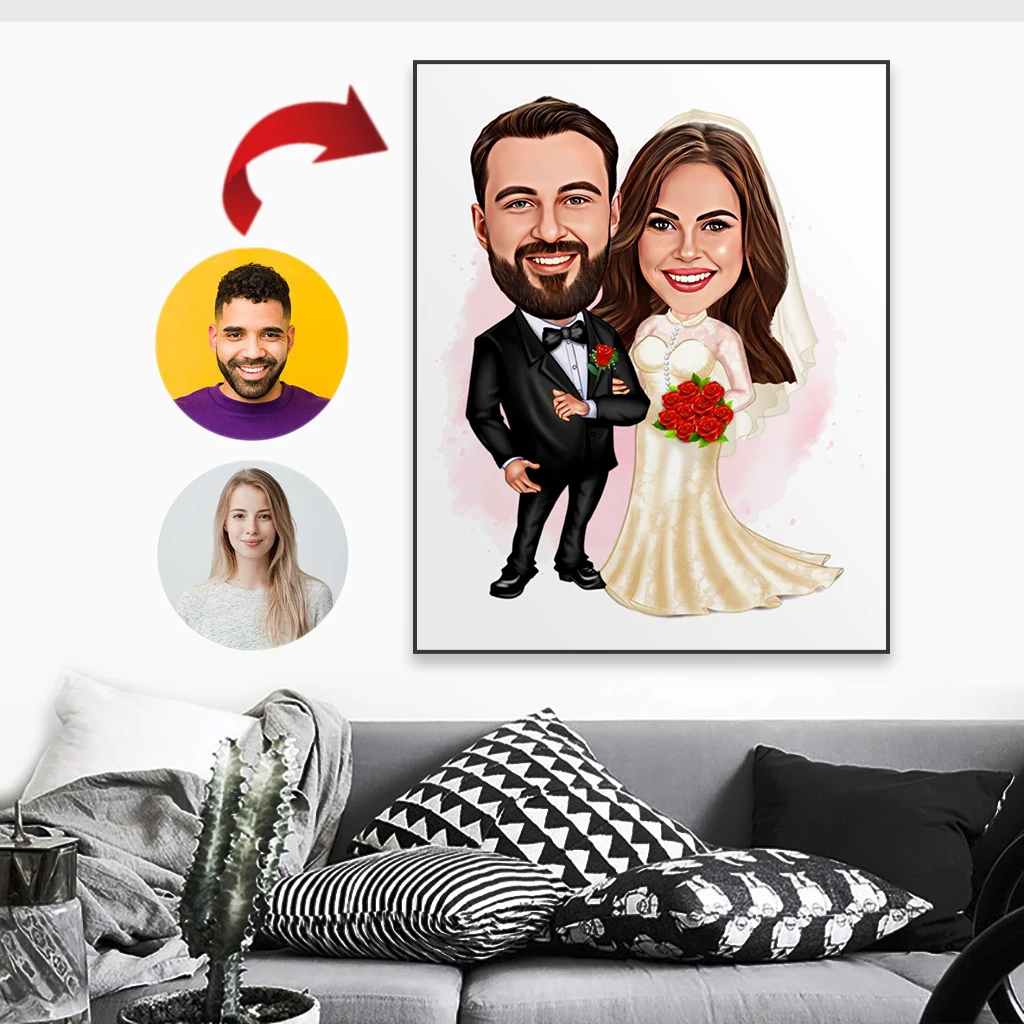 Personalized Cartoon Portrait Poster Custom Couple Portrait Picture Prints Men Women Birthday Gift Home Wall Canvas Painting