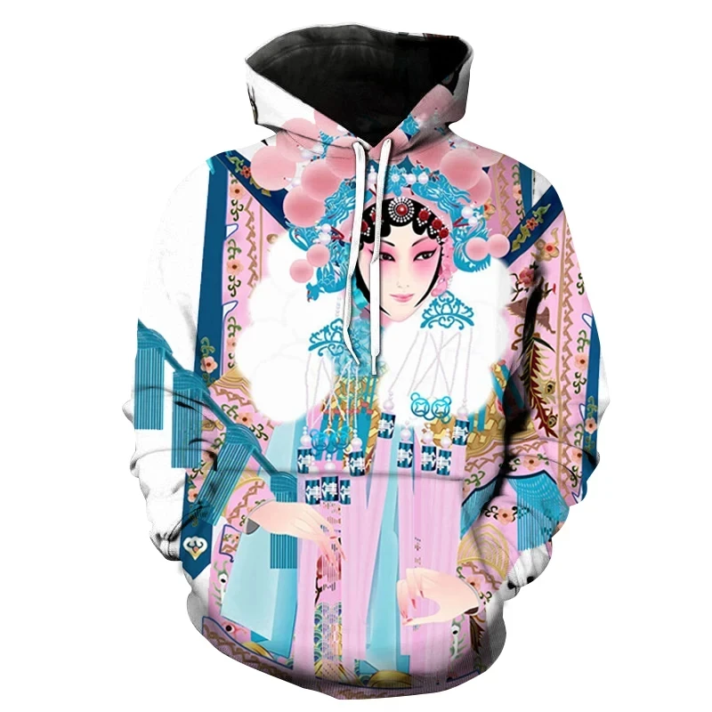 Chinese Opera Culture 3D Printed Hoodies For Men Clothes Drama Art Graphic Sweatshirts Casual Streetwear Women Pullovers Y2k Top