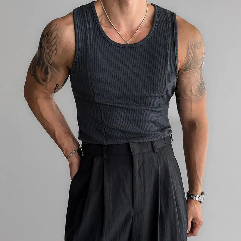 

Extra Large 300 Pou Elastic Vertical Texture Knitted Svel Fitn Vest Men's Summer 2025 New Sle American Casual Wear