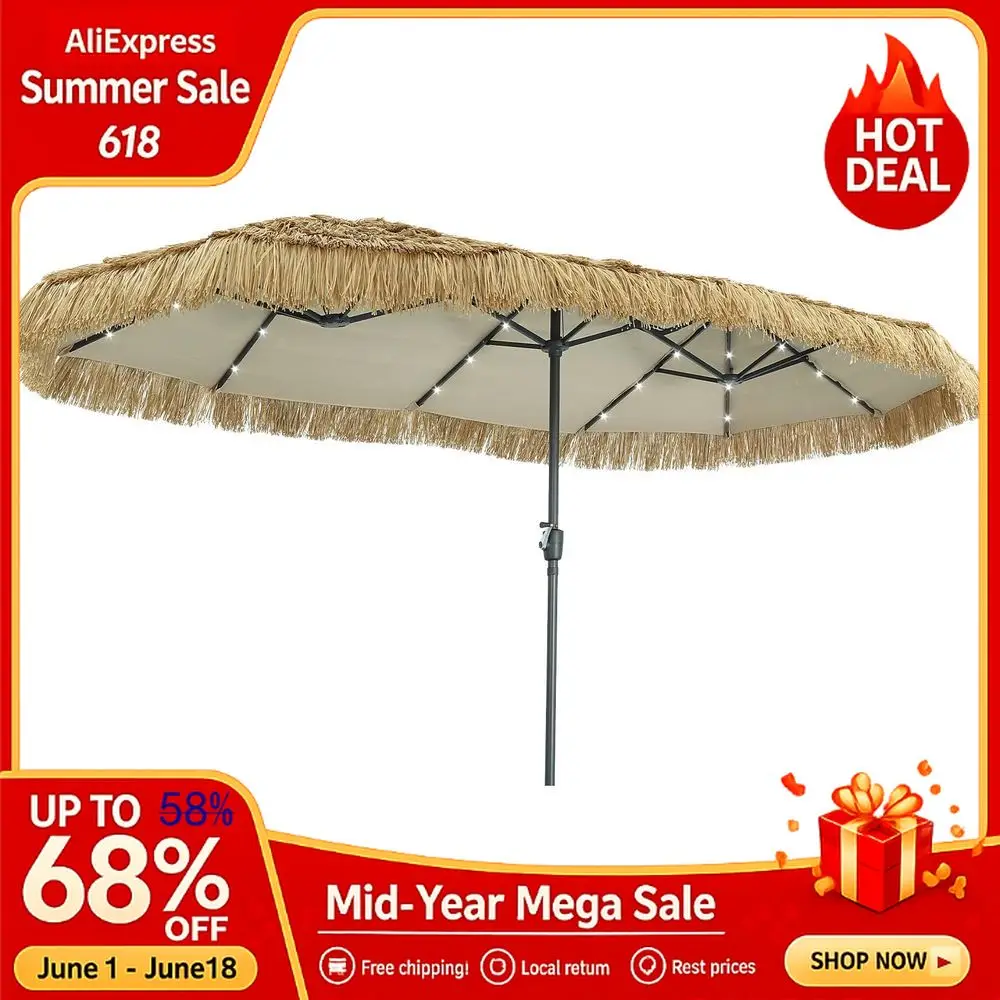 

13 15 FT Tiki Outdoor Umbrella Patio Table UmbrellaOptional with Light or Base, Market Umbrella, Crank for Garden, Lawn, Custom