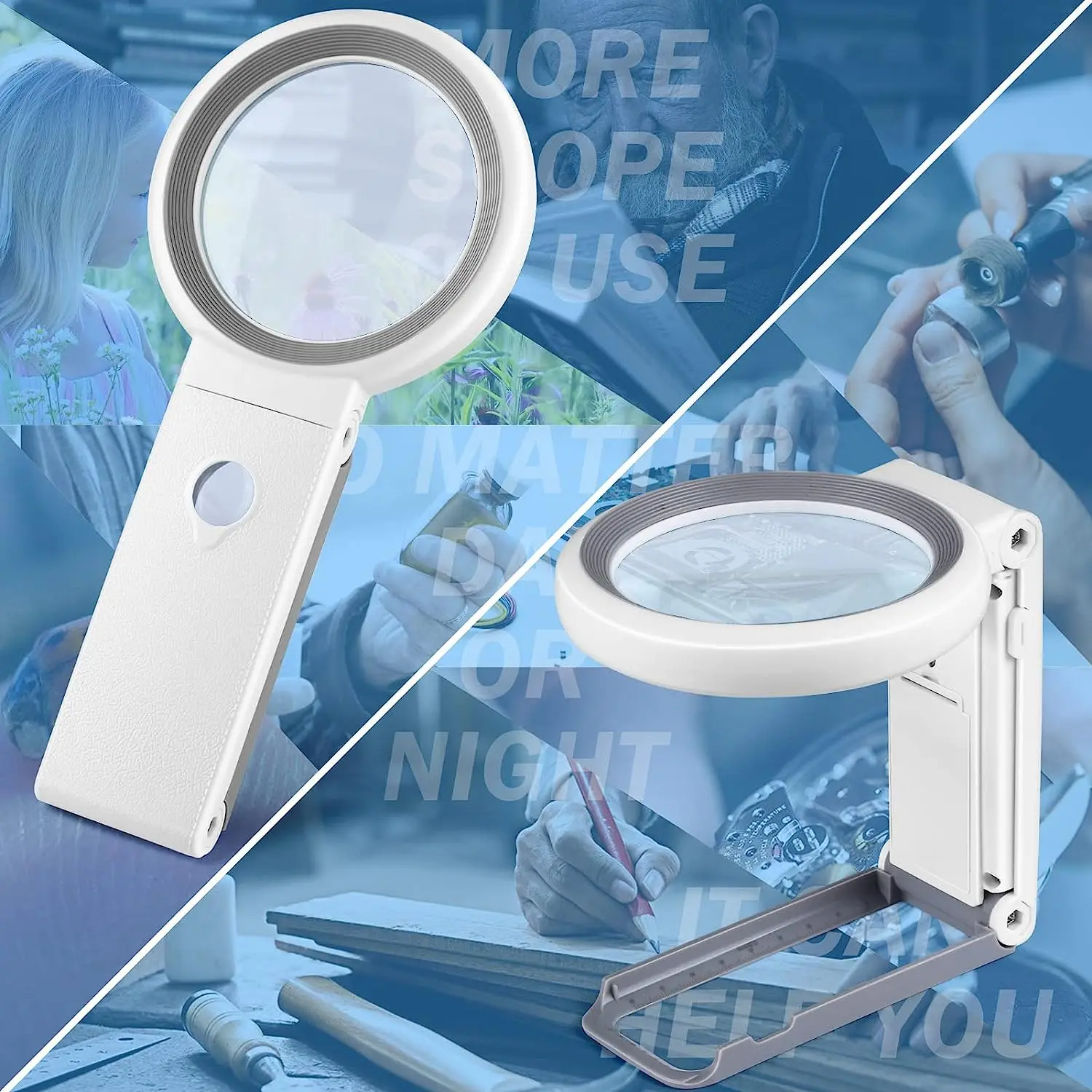 30X 10X Magnifying Glass with Light and Stand Folding Handheld Magnifying Glass 18 LED Illuminated Lighted Magnifier for Reading