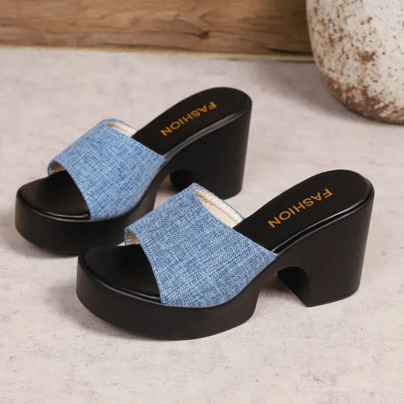 

Women Slippers Summer Chunky Heel Open-Toe Sandals Fashion Casual High-heel Slippers for Women Designer Slippers Pantuflas Mujer