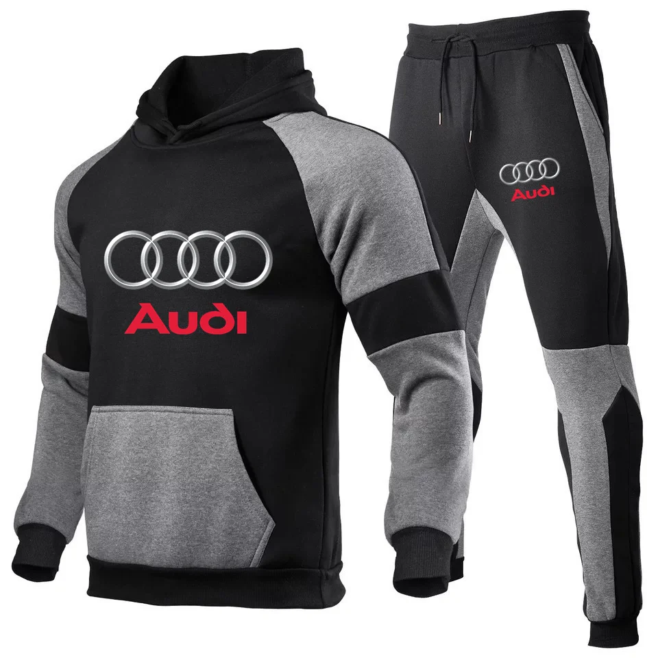 Nuevo conjunto de marca de empalme Audi para hombre, pantalones casuales de manga larga, ropa deportiva para parejas, conjunto con capucha