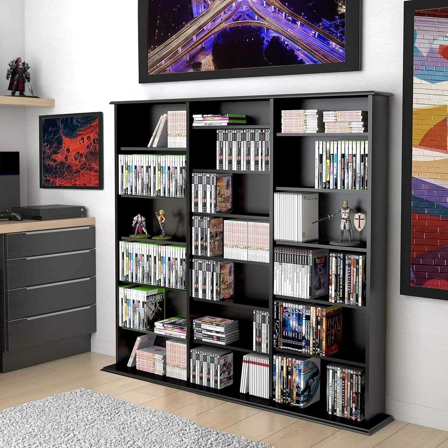 Triple Width Wall Storage, Black