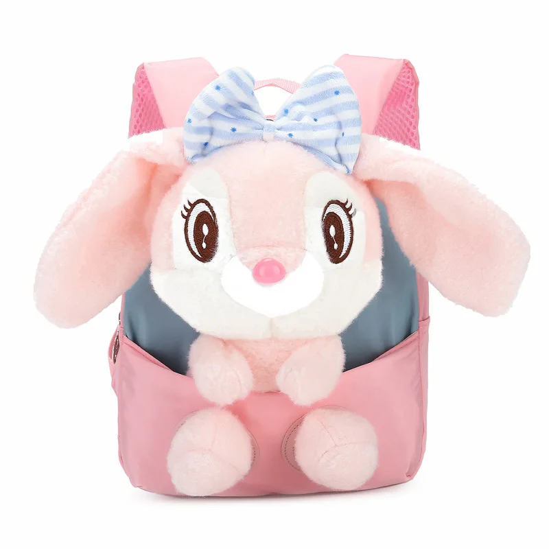 Plush 3D Rabbit Backpack for Boys Girls Kids Children SchoolBag Cute Bow Tie Cartoon School Bags Kindergarten Preschool Baby Bag