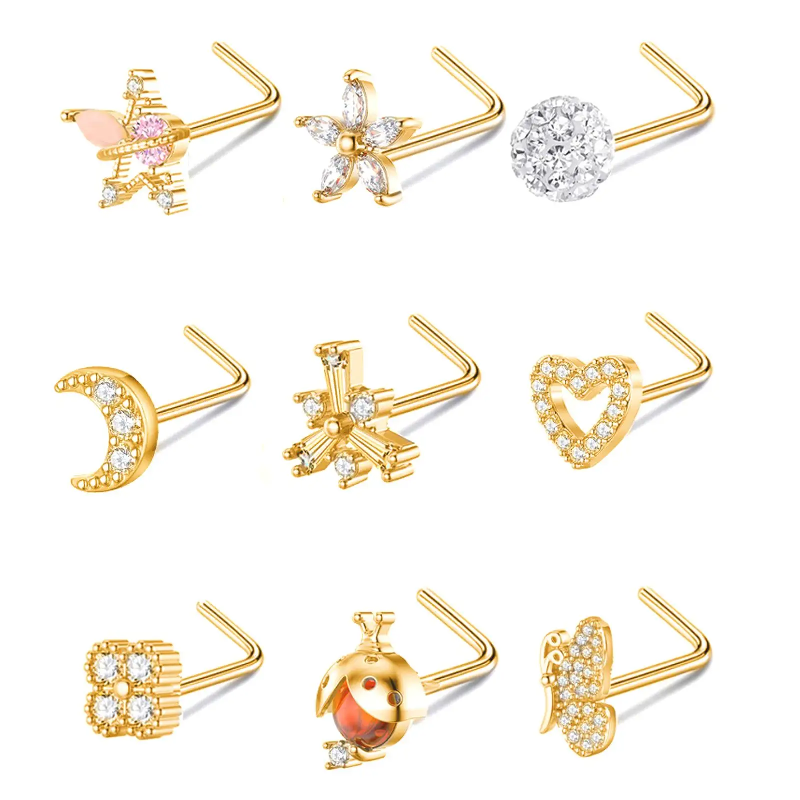 Golden Shiny Nose Studs Set for women - Perfect for daily Wear