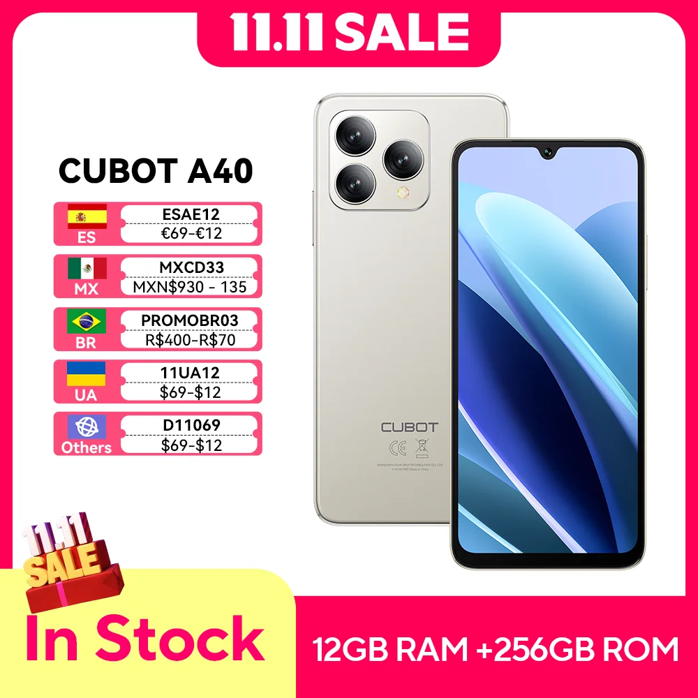 Cubot Smartphone Android 15 A40, 12GB RAM+256GB ROM, 6.88-Inch 120Hz Screen,Octa-core, 48MP Camera, 5100mAh Battery,NFC,Face ID