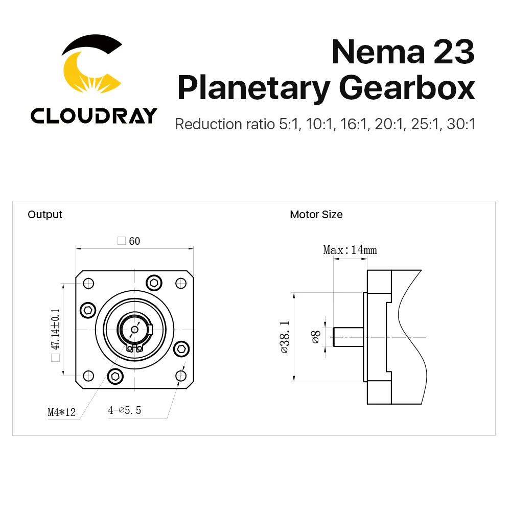 Cloudray krótki styl Nema 23 przekładnia planetarna reduktor silnika ze stosunkiem 5:1 10:1 16:1 20:1 25:1 30:1 8mm wejście