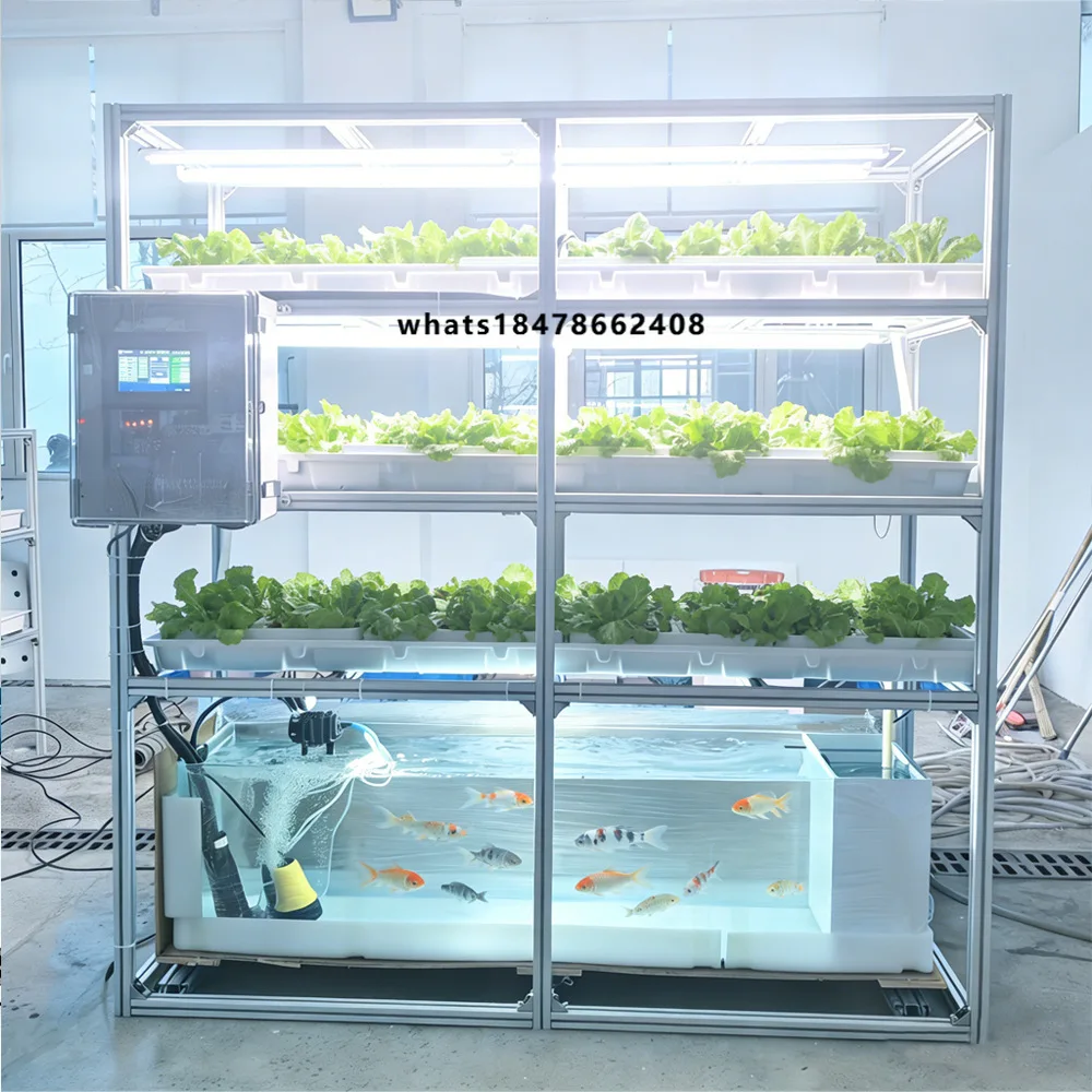 HZ-YC Balcony Fish Crop Aquaponic Soilless Cultivation Equipment PLC-controlled Smart Automatic Vegetable Hydroponic Planting