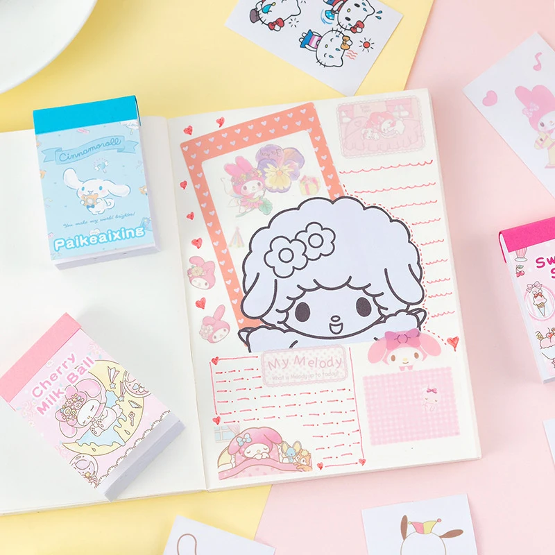 Sanrio Hello Kitty Cinnamoroll Stickers Book Kuromi Kids Mini Sticker Decorative Hand Account Laptop Stationery Decals