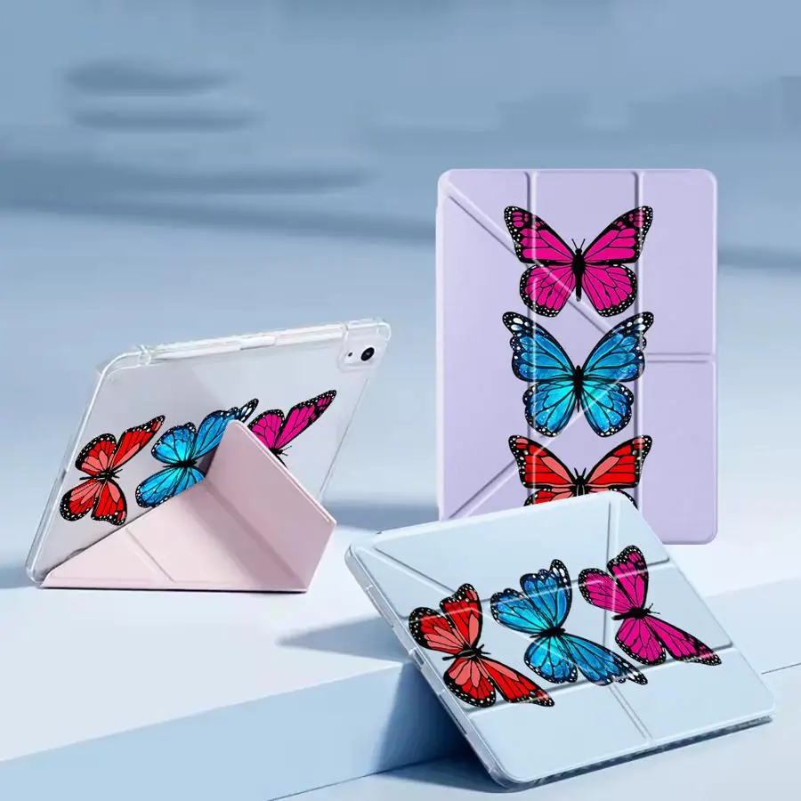 Colorful Butterflies Holder Cover Tablet Case For iPad Mini 6 7 Air 4 5 M3 M2 M4 11inch Pro 2025 Pro 11th 10th 9th 8th 12 Y-Fold