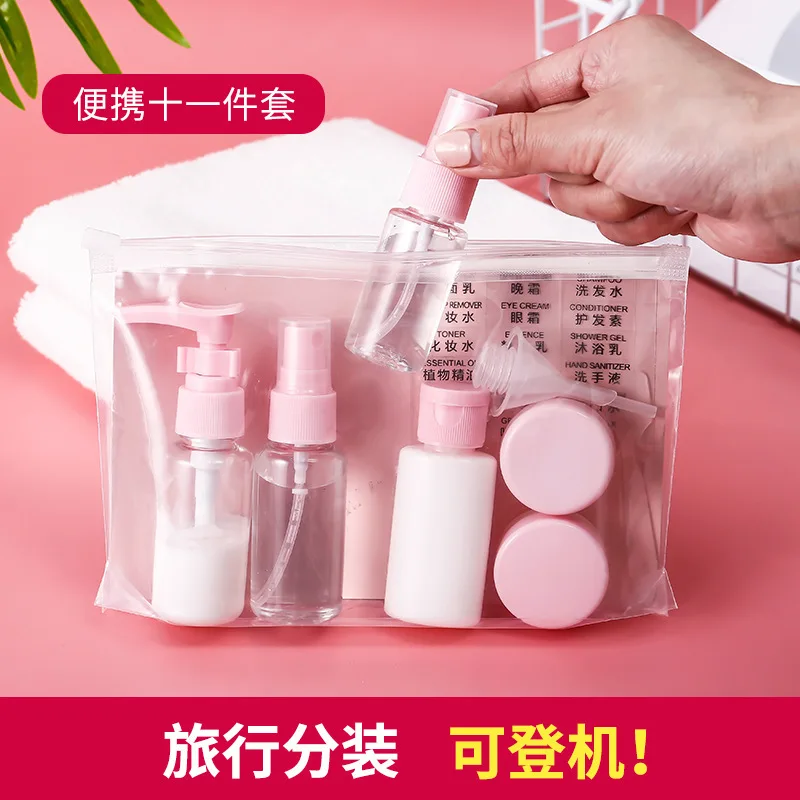 11 ชิ้น/เซ็ตขวดเดินทางขวดสเปรย์โลชั่นแชมพูเปล่าขวดมินิครีมหม้อคอนเทนเนอร์โปร่งใส Travel Essentials