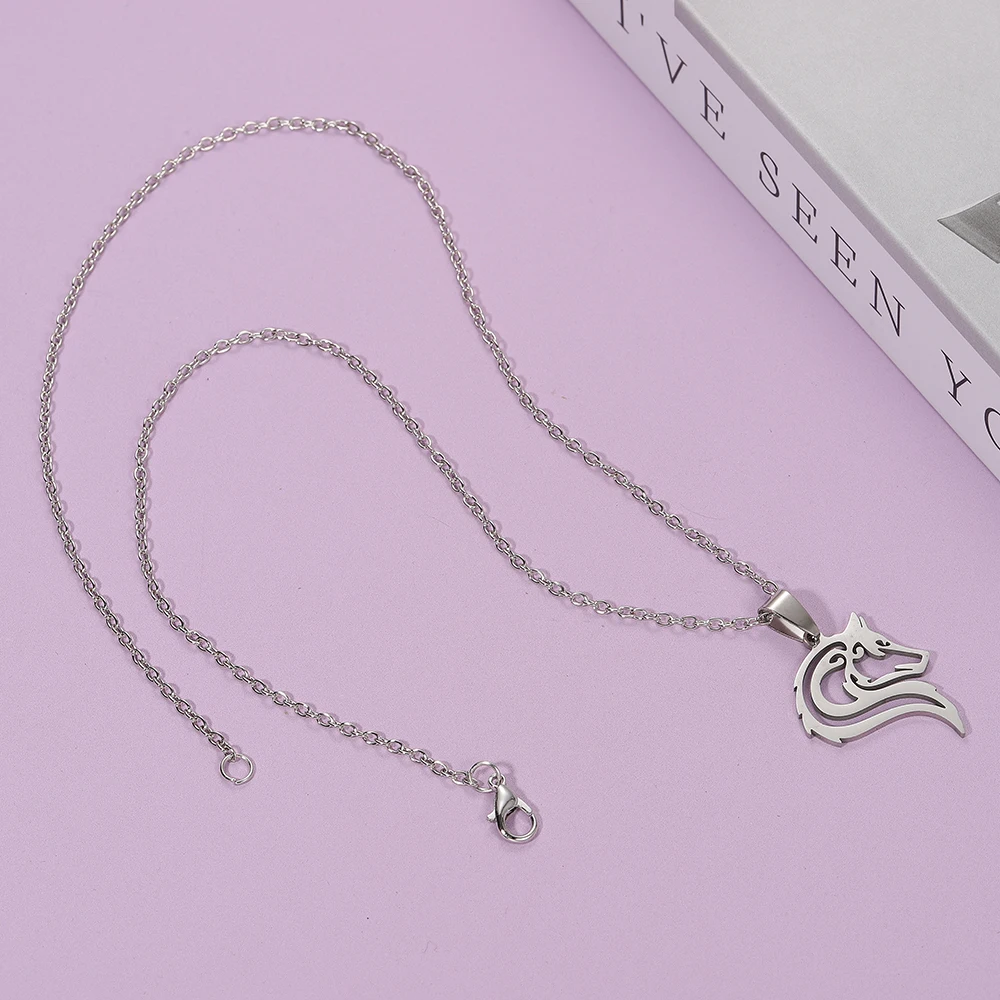 Edelstahl-Halskette mit Hohlem Wolfskopf-Anhänger für Männer und Frauen, Vintage-Wikinger-Tier-Design, Alltagsaccessoires, Geschenke – Detail 2