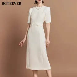 BGTEEVER Spring Summer O-neck Short Sleeve Female Dress Elegant Slim Waist Women Dress Ladies Vestidos