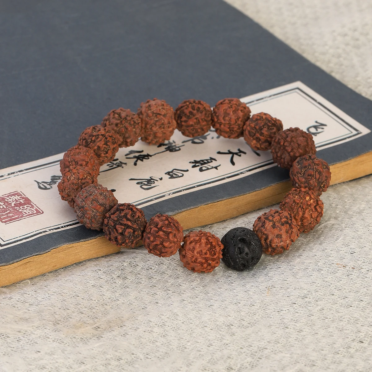 12mm Rudraksha Ethnic Vajra Bodhi Beads Bracelet for Man Meditation Mala Handmade Natural Stone Bangle Prayer Tibetan Buddhism