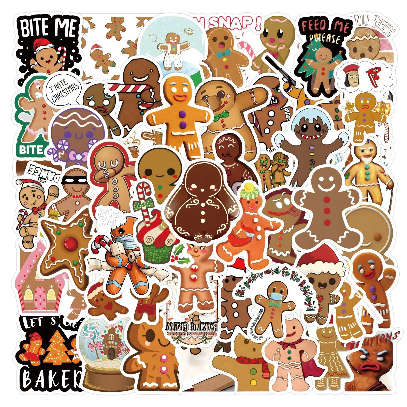 10/30/60PCS Gingerbread Man Stickers Christmas Decoration Decals Kids Toys Scrapbook Luggage Laptop Guitar Car Bike Skateboard