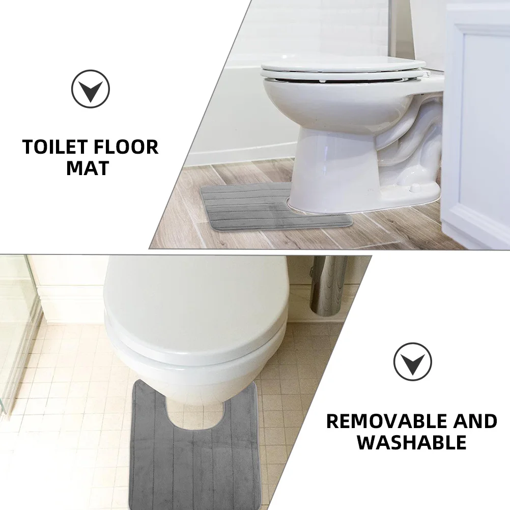 

2pcs Memory Foam Toilet Mat U Shaped Non Slip Floor Mat For Bathroom Home Dark Grey Comfortable Water Absorption Quick Drying