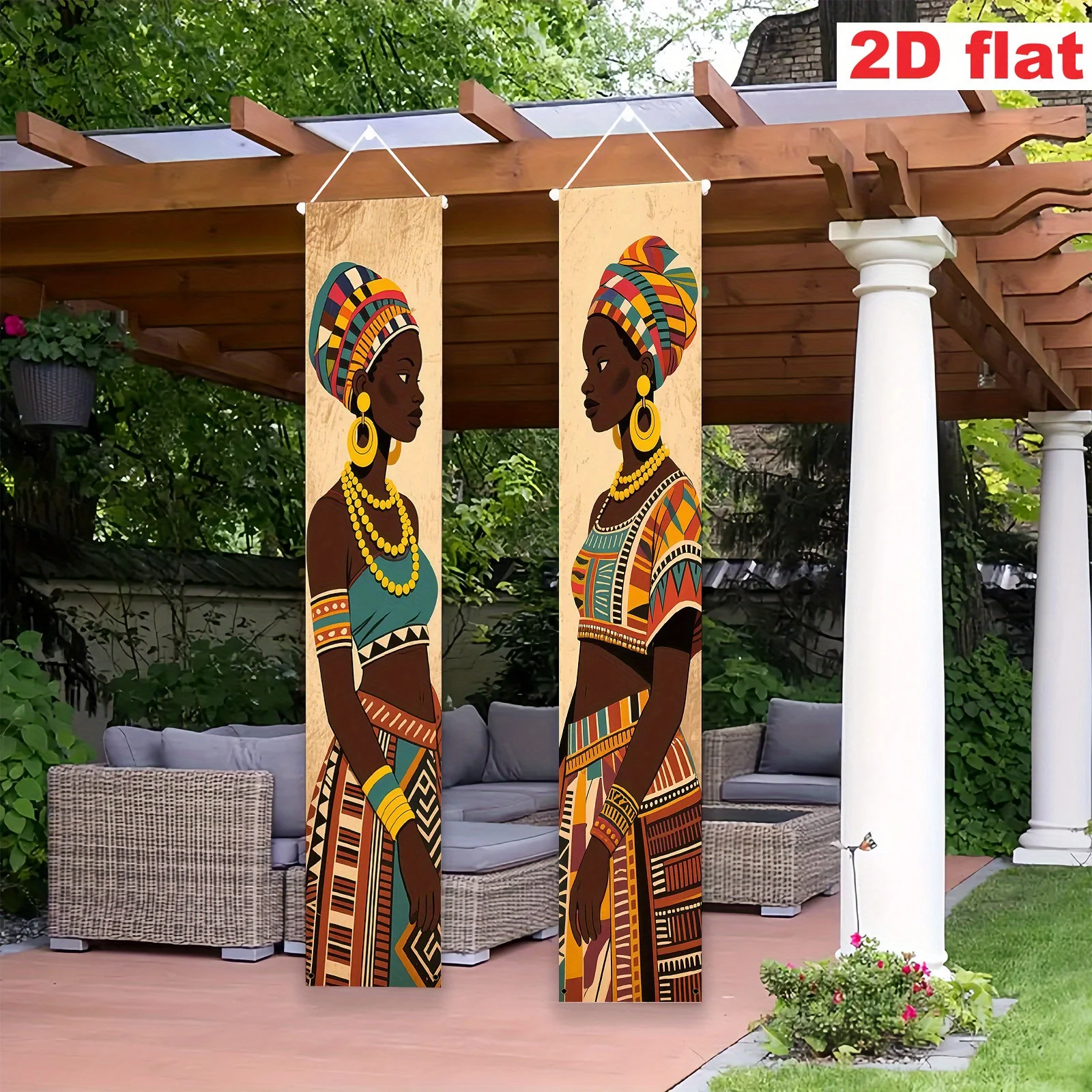 1 Paar, 2D flache, dekorative Türkupletts im afrikanischen Kulturstil, afrikanische Figuren im traditionellen Kostüm-Design. – Detail 10